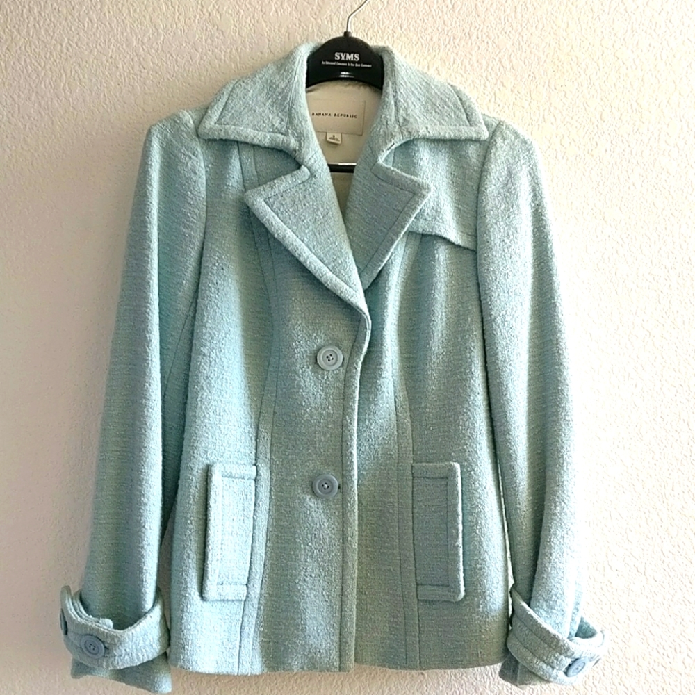 Vintage Banana Republic Tweed Pea coat Jacket Blue Size Small